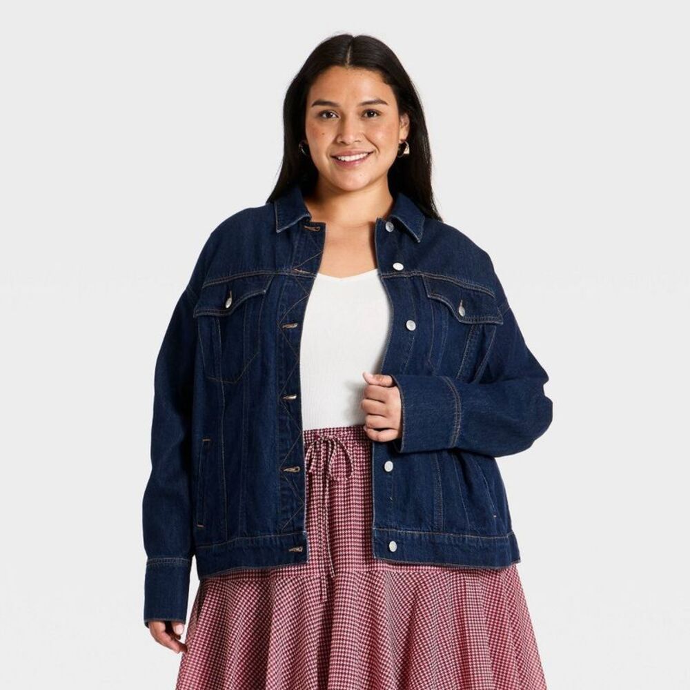 Women's Plus Boyfriend Trucker Denim Jacket - Ava & Viv Dark Wash 3X
